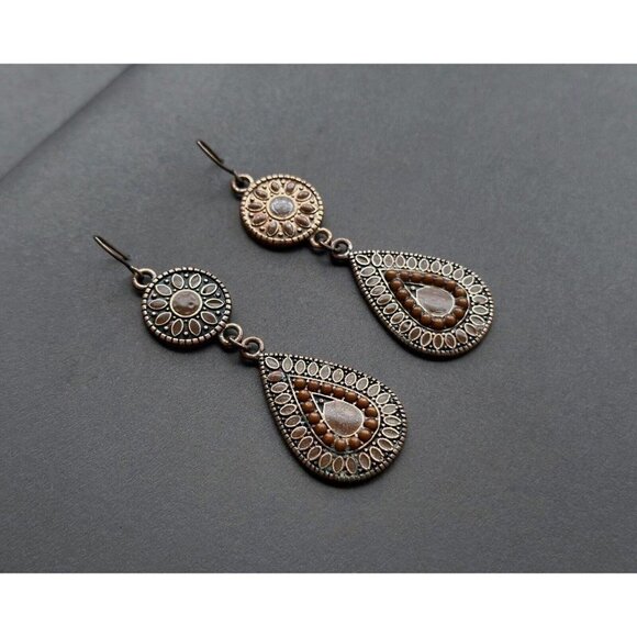 Franceska’s Stamped Teardrop earrings with light brown details 2” - Picture 4 of 4